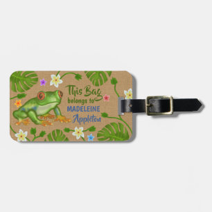 Étiquette À Bagage Vacances tropicales   de plage d'été de grenouille