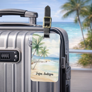 Étiquette À Bagage Vacances tropicales sur la plage océanique