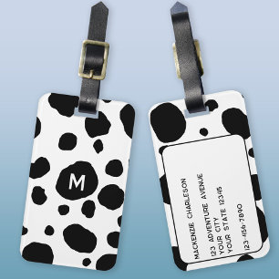 Étiquette À Bagage Vache amusante Imprimer noir et blanc Monogramme i