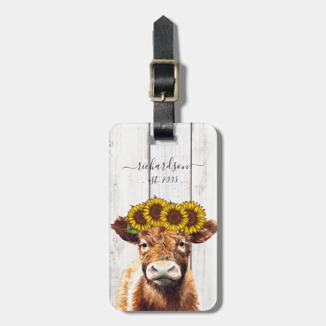 Étiquette À Bagage Vache avec Tournesol Couronne Sac fourre-tout de s (Devant Vertical)