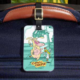 Étiquette À Bagage Vache et poulet à courir graphique