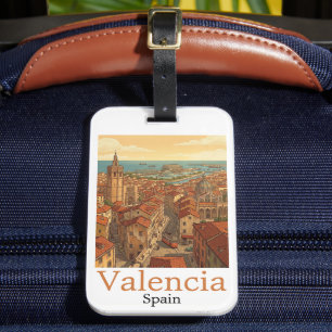 Étiquette À Bagage Valencia Espagne Colorée Voyage Vintage