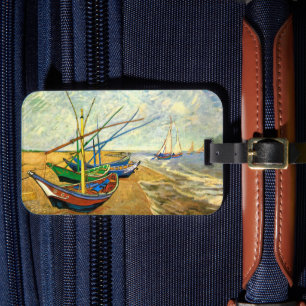 Étiquette À Bagage Van Gogh Bateaux de pêche sur la plage à Saintes-M