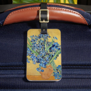 Étiquette À Bagage Van Gogh Irises Vase Blue Flower Bouquet Gold Art