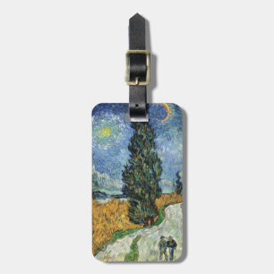 Étiquette À Bagage Van Gogh Road Avec Cyprès Impressionnisme