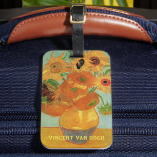 Étiquette À Bagage Vase avec douze tournesols de Vincent van Gogh