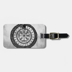 Étiquette À Bagage Vegvisir avec Ouroboros et runes - gamme de gris