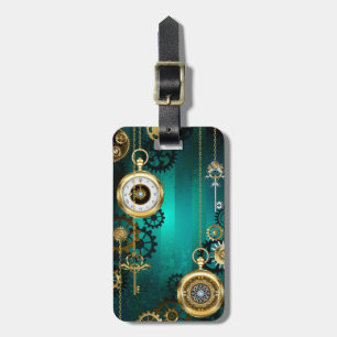 Étiquette À Bagage Veille bijoux Steampunk sur un Arrière - plan vert