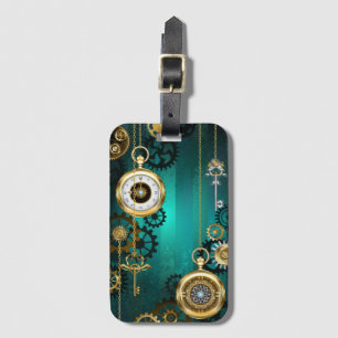 Étiquette À Bagage Veille bijoux Steampunk sur un Arrière - plan vert