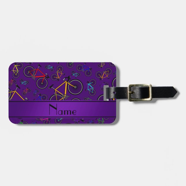 Étiquette À Bagage Vélo de route violet de nom personnalisé (Devant horizontal)