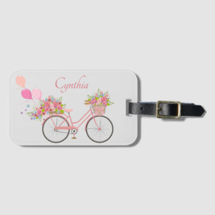 Étiquette À Bagage Vélo Floral Rose Fantaisie Personnalisé