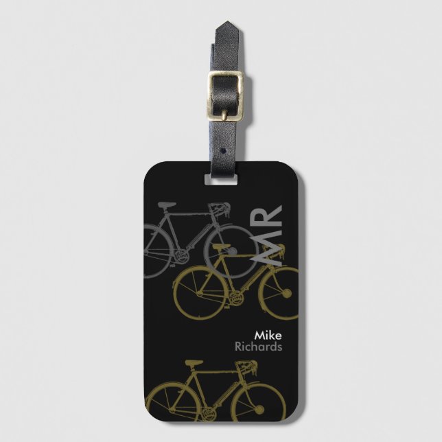 Étiquette À Bagage vélos avec nom sur noir (Devant Vertical)