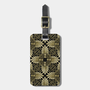 Étiquette À Bagage Ventilateur Art déco vintage Gold Black Damask