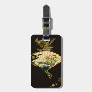 Étiquette À Bagage Ventilateur oriental criblé au design floral