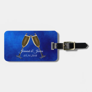 Étiquette À Bagage Verres de Champagne et arrière - plan bleu