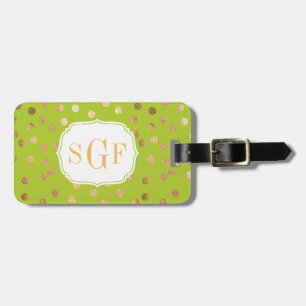 Étiquette À Bagage Vert de chaux et monogramme de points de ville de