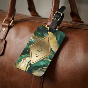 Étiquette À Bagage Vert émeraude Or Agate Marbre Luxe Glamour