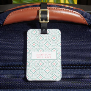 Étiquette À Bagage Vert pastel personnalisé ornemental géométrique bl