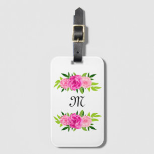ÉTIQUETTE À BAGAGE VERT ROSE BLANC INITIAL FLORAL