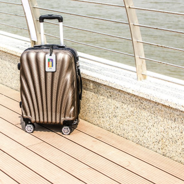 Étiquette À Bagage Vert violet jaune rouge Monogramme initial D blanc (Créateur téléchargé)