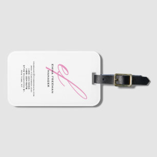 Étiquette À Bagage Vertical moderne rose gris blanc grand monogramme