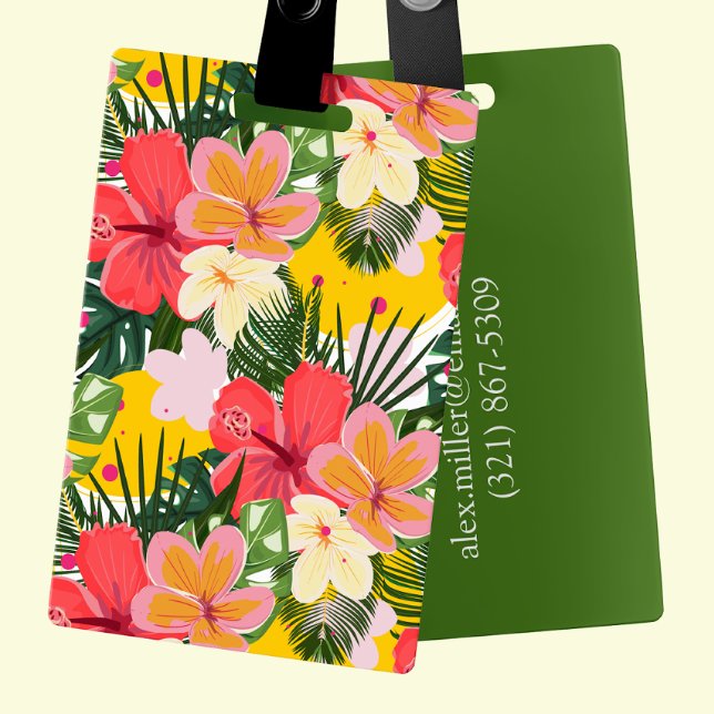 Étiquette À Bagage Vibrant Personnalisable Tropical Floral (Créateur téléchargé)