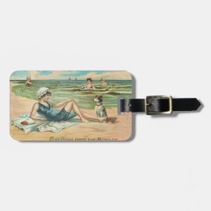 Étiquette À Bagage Victorian Beach Swim Girl Ocean Summer Vacances