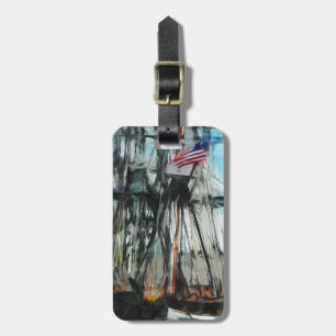 Étiquette À Bagage Vieil impressionisme d'abrégé sur port de Boston