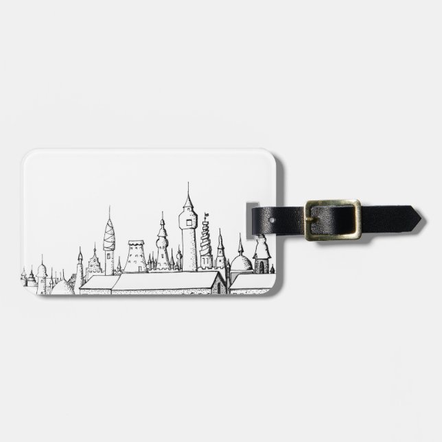 Étiquette À Bagage ville fabuleuse . artwork . noir et blanc (Devant horizontal)