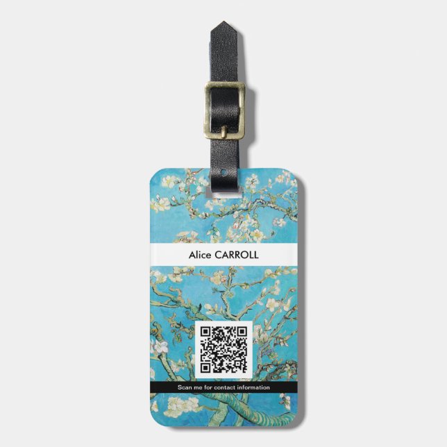 Étiquette À Bagage Vincent van Gogh - Fleur d'amandes - Code QR (Devant Vertical)