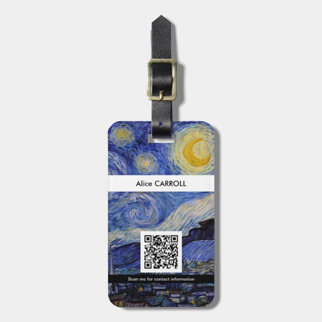 Étiquette À Bagage Vincent Van Gogh - La nuit étoilée avec code QR (Devant Vertical)