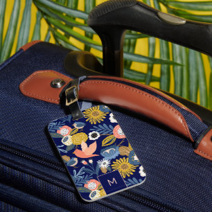 Étiquette À Bagage Vintage Abstrait botanique et Motif d'oiseaux