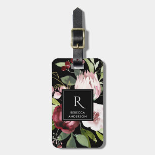 ÉTIQUETTE À BAGAGE VINTAGE BLACK BLUSH ROSE BURGUNDY PROA FLORAL