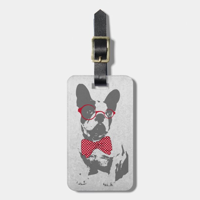 Étiquette À Bagage Vintage Funny French Bulldog (Devant Vertical)