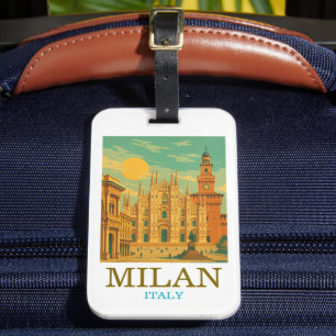 Étiquette À Bagage Vintage Milan Italie Voyage Duomo rétro
