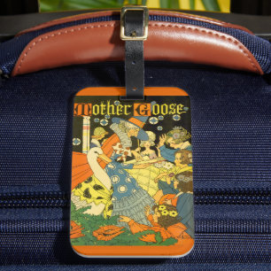Étiquette À Bagage Vintage Mother Goose lisant des livres aux enfants
