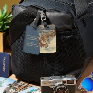 Étiquette À Bagage Vintage Noël Père Noël Sleigh avec Reindeer