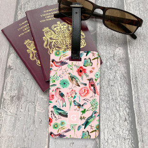 Étiquette À Bagage Vintage Rose Floral Birds Motif botanique