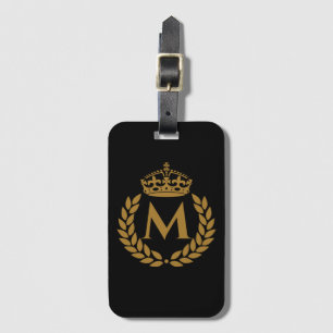 Étiquette À Bagage Vintage Royal King Golden Crown Nom initial Noir