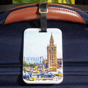 Étiquette À Bagage Vintage Séville Espagne Cathédrale Ville Vue