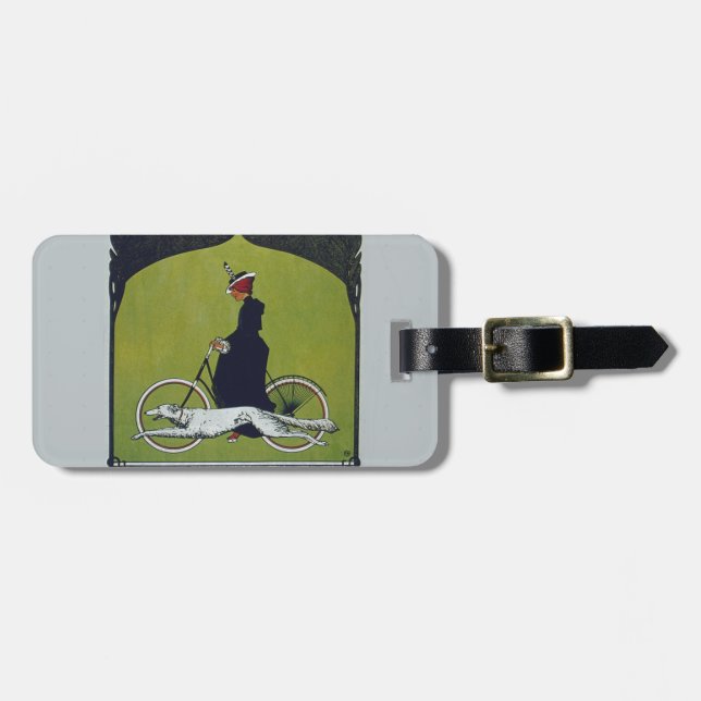 Étiquette À Bagage Vintage Vélo Dame & Chien (Devant horizontal)