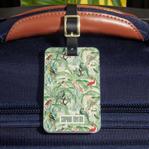 Étiquette À Bagage Vintages feuilles des oiseaux tropicaux et des pal
