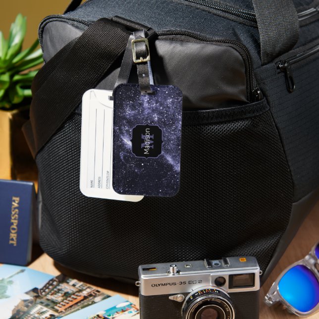 Étiquette À Bagage Violet violet peri noir galaxie abstraite Monogram (Recto & Verso)