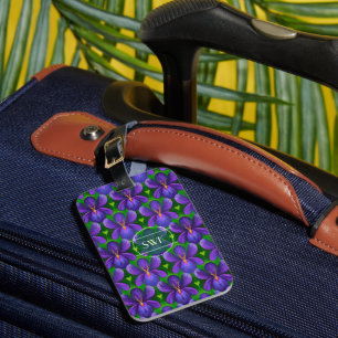 Étiquette À Bagage Violets et Coeurs Modèle Fleurs violettes Motif