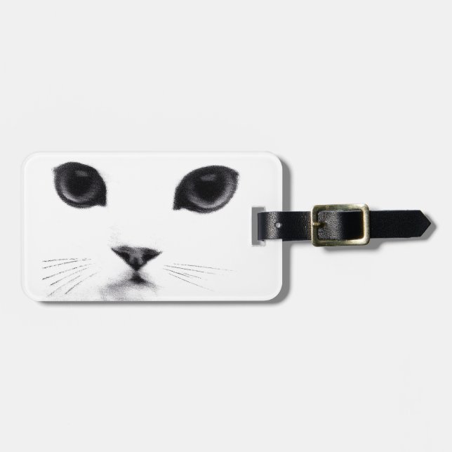 Étiquette À Bagage Visage personnalisé de chat de Kitty (Devant horizontal)
