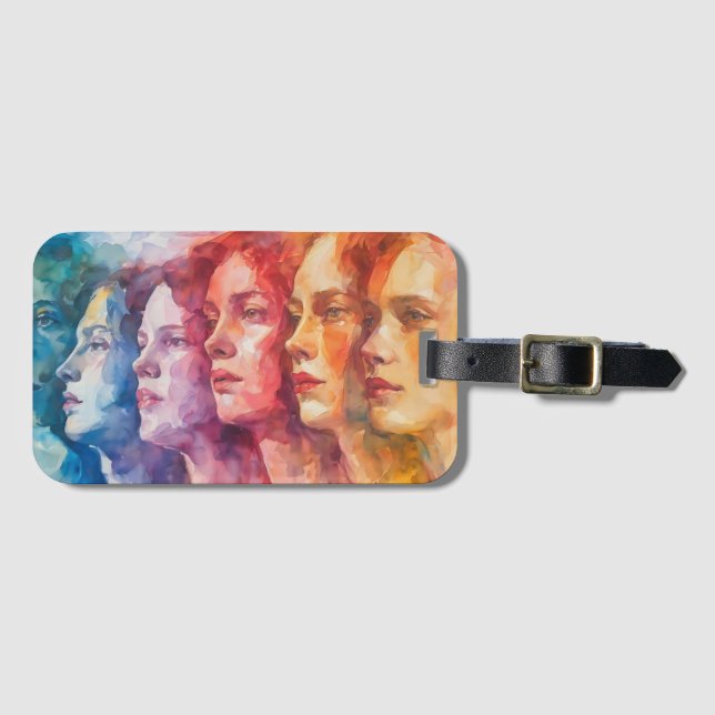 Étiquette À Bagage Visages des femmes - Peinture aquarelle (Devant Horizontal)