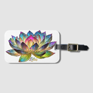 Étiquette À Bagage Vitre Coloré Fleur de Lotus sur Fond Blanc