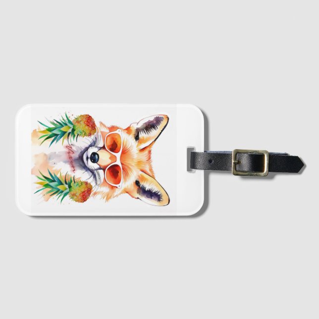 Étiquette À Bagage Vixen renard avec ananas renversé (Devant Horizontal)