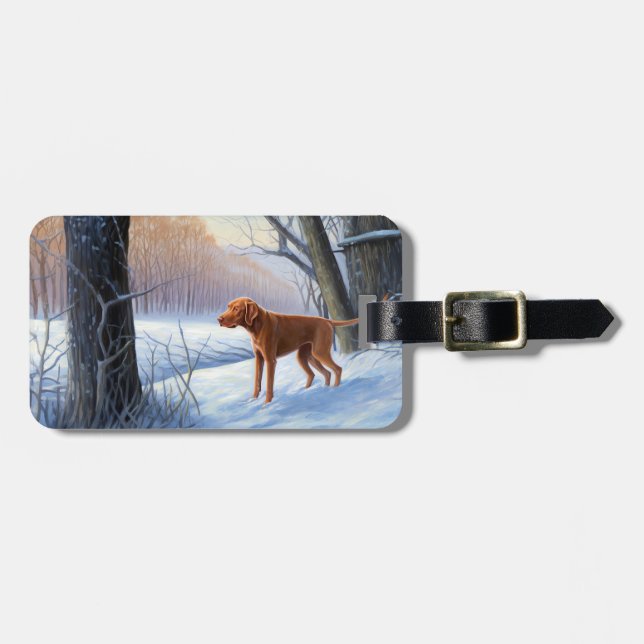 Étiquette À Bagage Vizla Laisser neiger Noël (Devant horizontal)