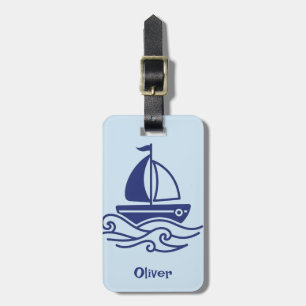 Étiquette À Bagage Voilier Bleu Minimaliste de la Marine